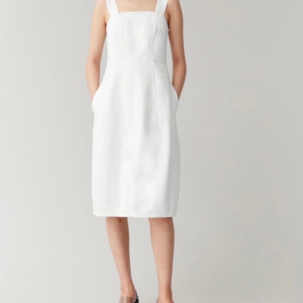 COS White Denim MIDI Dress with Square Neckline | EUR 34 - UK 8 - US 4 | NWT